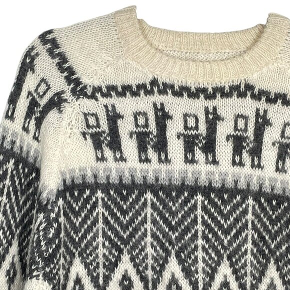 Vintage Alpaca Wool Knit Sweater Men’s Size Large Gray White Llama Pattern - Picture 4 of 8